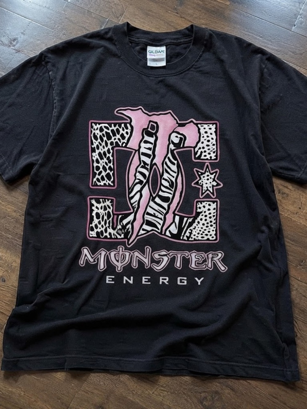 Gildan Black Unisex’s Tee with Pink Monster Energy